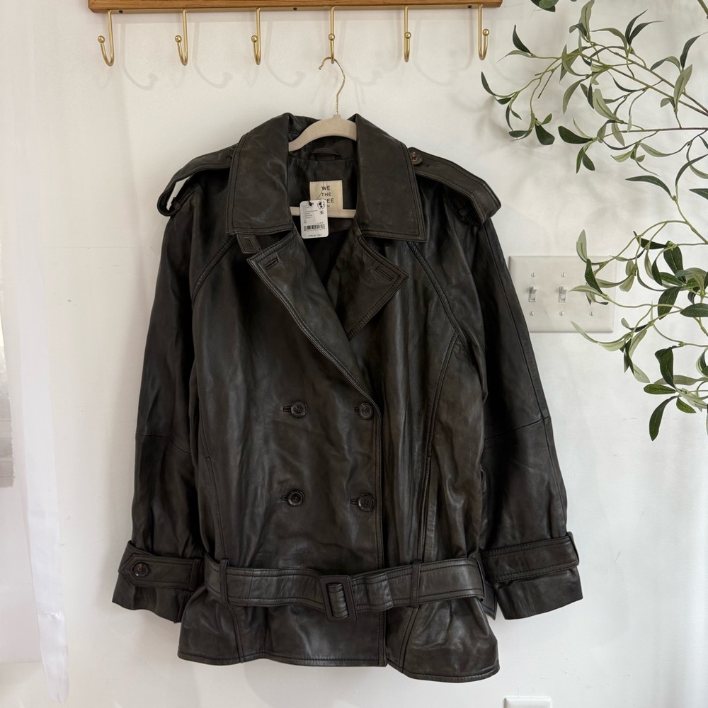 Free People We The Free Dark And Stormy Leather Trench Black - Picture 5 of 7